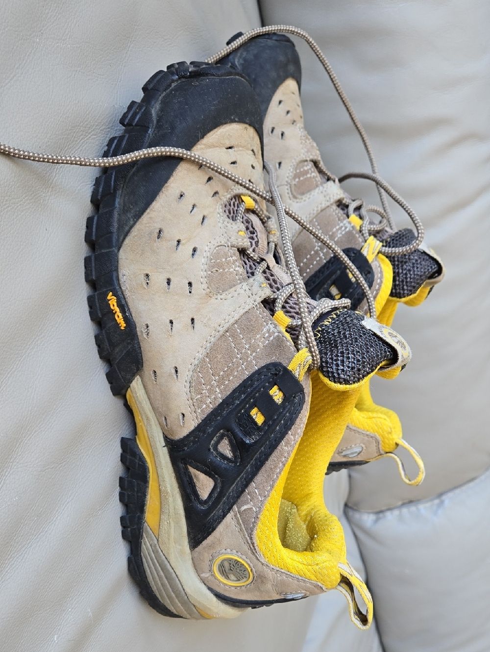 Mens Beige and Yellow Trail / Hiking Sneakers - Comfortable Outdoor Shoes